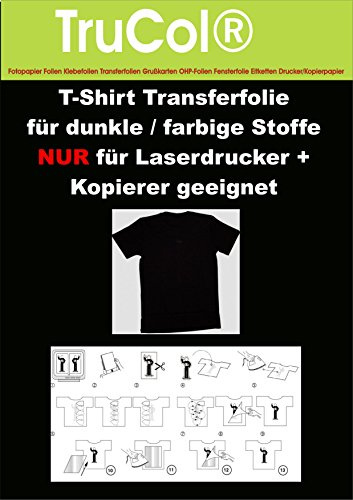 10x DIN A3 T-Shirt Folie WEIß Transferfolie Transferpapier Bügelfolie für helle dunkle weiße farbige schwarze Textilien LASERDRUCKER Kopierer - Zum Heißtransfer von Bildern und Schriftzügen auf schwarze + farbige Stoffe + poröse Medien