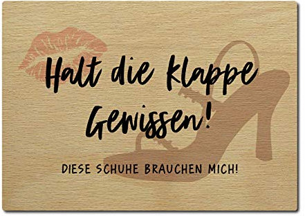 Interluxe LUXECARDS Postkarte Holzpostkarte Halt DIE Klappe GEWISSEN Schuhe shoppen