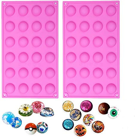 BAKER DEPOT Small Dome Silicone Mold for Cake Decorating Candy Chocolate Mould Semicircle Handmade Resin Craft Mould (round 24 holes mold 2 pcs)