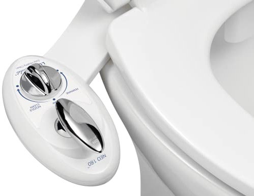 LUXE Bidet NEO 180 - Bidet non électrique avec auto-nettoyage, double buse et fixation pour siège de toilette - Pression de l'eau réglable, modes lavage arrière et intime, commande par levier, blanc