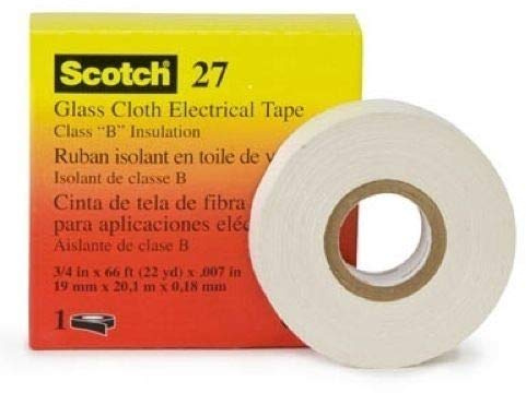3M 27 Corrosion Resistant High-Temp White Glass Cloth Tape, 1/2 X 66', 1EA