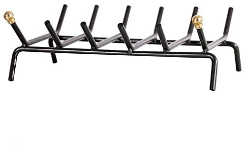 K2Calore 355072 Brucialegna in ferro battuto, verniciato a polvere, pomelli in ottone, 6 barre, 44x31x13h cm, 1 pezzo, Nero