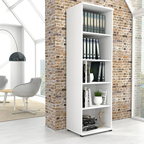 Profi Bücherregal 5OH Regal Standregal Holzregal Wandregal Schrank Büro Weiß