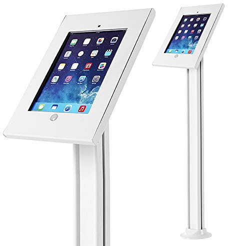 Maclean MC-678 Supporto da Terra Tablet Compatibile con iPad 2/3/4 / Air / Air2 Serratura a Chiave Mascheratura Cavi Orizzontale Verticale (Bianco)