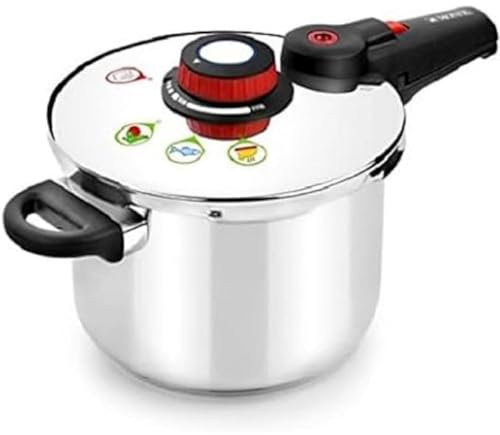 MONIX Selecta Olla a presión rápida 7 litros con Sistema de selección de Alimentos y Cierre automático, Acero Inoxidable 18/11, Gris, 22 cm