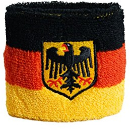 Flaggenfritze Schweißbänder Deutschland mit Adler mit gratis Sticker, 2er Set, je 7 x 8 cm, für Erwachsene und Jugendliche, Sport/Fitness/Yoga