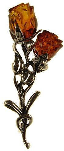 Baltic amber and sterling silver 925 cognac roses brooch pin