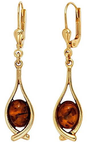 Jobo Damen-Ohrringe hängend aus 9 Karat 375 Gold mit Bernstein