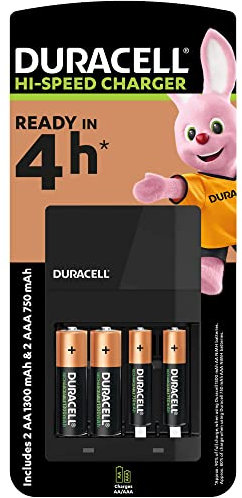 Duracell Caricabatterie Rapido 4 Ore, Confezione da 1, Caricatore Universale per Pile AA, AAA, Ricarica Veloce e Sicura