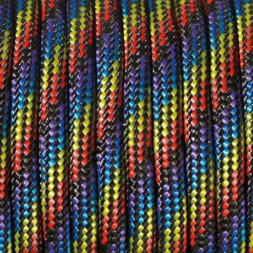 Paracord Kn?pfband 4mm x 50 Meter Farbmix Regenbogen Schwarz