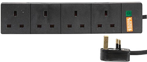 Pro-Elec1 m 4 Way Surge Protected Extension Lead - Black