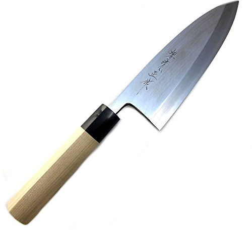 Houcho.com Sakai Ajimasa, Genuine Sakai-Manufactured, 7.6 (180mm) Kasumi White Steel Deba Knife