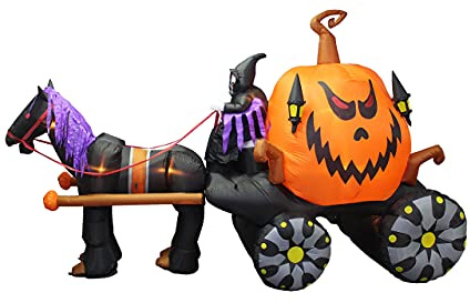 BZB Goods 11.5 Foot Long Inflatable Grim Reaper Driving Pumpkin Carriage by