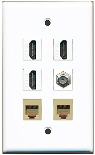 RiteAV - Cavo coassiale a 3 porte HDMI a 1 porta TV, tipo F a 2 porte, RJ11, RJ12, colore: Beige