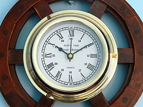 Del Barco tiempo madera y latón barco rueda reloj de pared 12 
