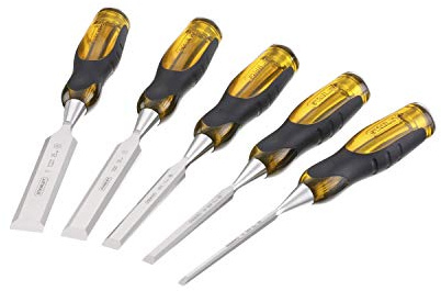 Stanley - FatMax Juego de formones 5 Piezas 6, 10, 15, 20, 25 mm, 2-16-271, 5metric, Amarillo