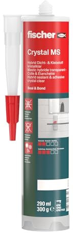 fischer Crystal MS Kleb- und Dichtstoff für innen & außen, wasserfester Montagekleber für elastische Verklebungen, MS-Polymer für viele Anwendungen & Untergründe, 290 ml, transparent