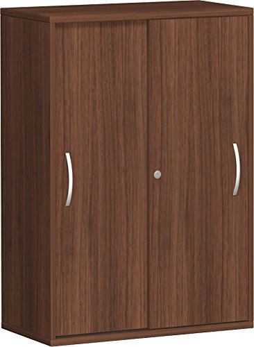 Geramöbel Schiebetürenschrank 2 Dekor-Einlegeböden, abschließbar, 800x425x1152, Nussbaum/Nussbaum