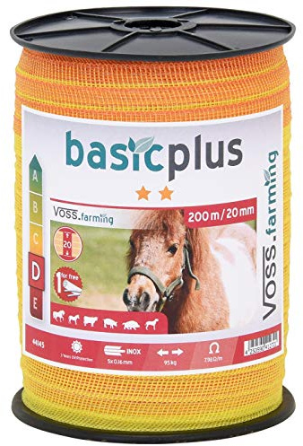 VOSS.farming Elektrozaunband 200m, 20mm, 5x0,16 NIRO, gelb-orange