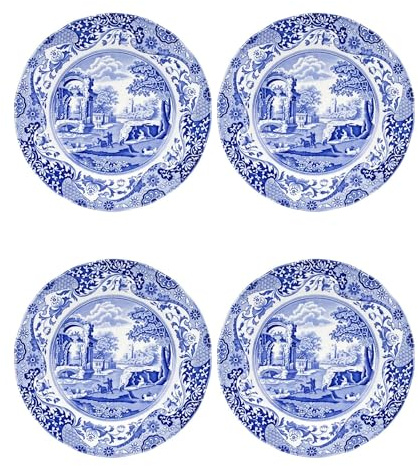 Spode Blaue italienische Mittagsteller – 4er-Set (Blau, Weiß, 22,9 cm Mittagsteller)