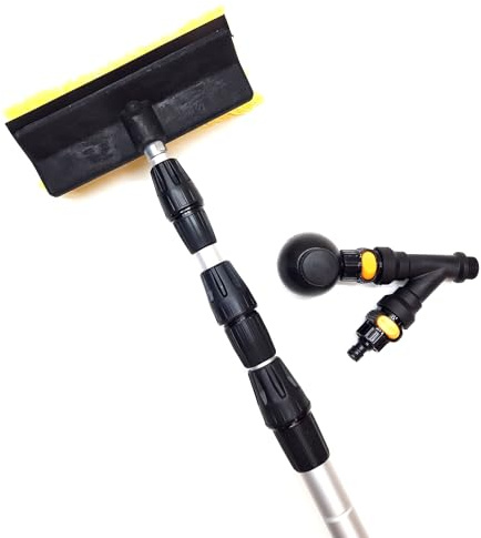 HI-TECH 13ft Water Fed Telescopic Window Cleaning Pole With Built In Squeegee Blade, soap dispenser, Hose Fed Extendable Extended Window Cleaner Brush Tool Kit