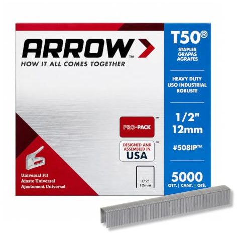 Arrow 508IP Heavy Duty T50 1/2-Inch Staples for Upholstery, Construction, Furniture, Crafts, 5000-Pack