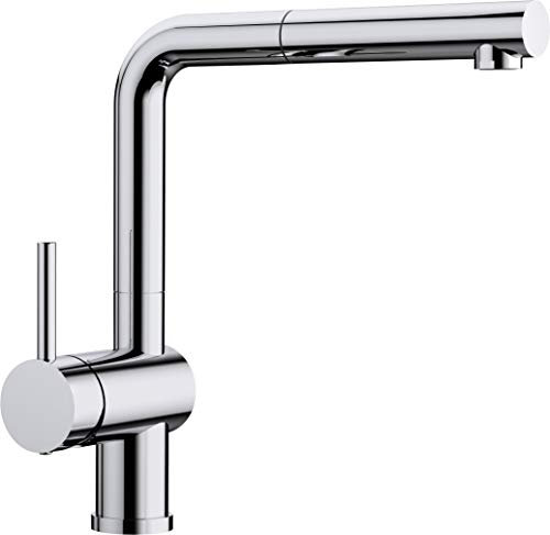 BLANCO Linus-S 514016 Robinet de Cuisine avec Bec Extractible et Levier à Gauche Haute Pression Chromé