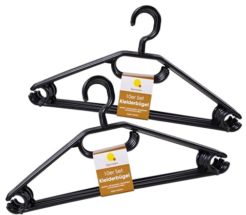 Kleiderbügel 20er Pack, Schwarz, 100% recycelter Kunststoff | Extra schwere Qualität (45g pro Bügel), Made in EU, Anti-Rutsch-Rillen, Krawatten- bzw. Gürtelhalter
