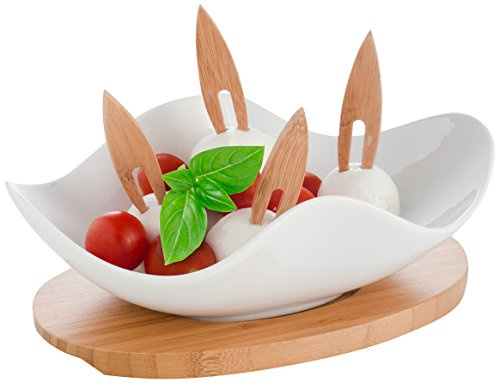 Brandani 55443 Antipastiera nuvola in procella bianca con supporto e 4 forchettine in bamboo