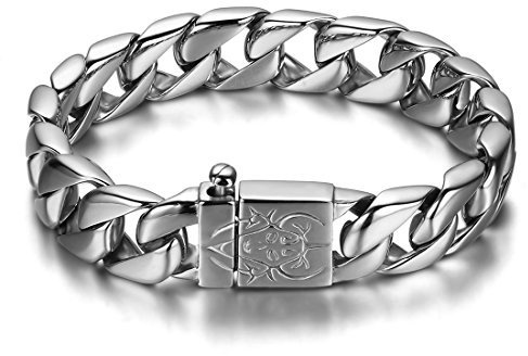 JewelryWe Tjockt tungt rostfritt stål pansarkedja armband i silverfärg 23 cm högpolerat med vacker glans (med presentpåse)