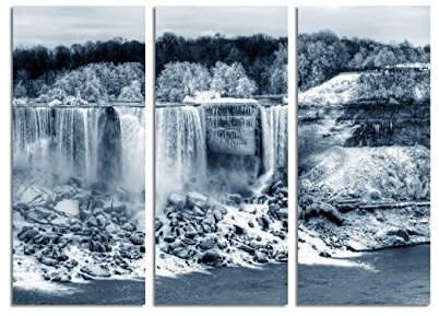 Paul Sinus Art 130x90cm – Keilrahmenbild Niagara Wasserfall Winter schwarz-weiß 3teiliges Wandbild auf Leinwand und Keilrahmen - Fotobild Kunstdruck Artprint