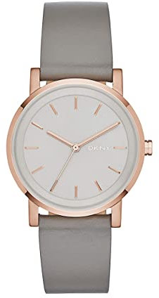 DKNY Damenuhr Soho, Dreizeigerwerk, 34mm Rose Gold Edelstahlgehäuse mit Lederarmband, NY2341