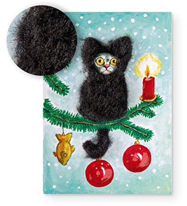 Inkognito Plüsch Postkarte, Anlass: ''flauschig'' im Motiv: ''Plüschkarte Weihnachts-Kater'', Künstler/Künstlerin: ''Rudi Hurzlmeier'' Art-Nr.: 24791, aufgelegt vom Berliner Verlag