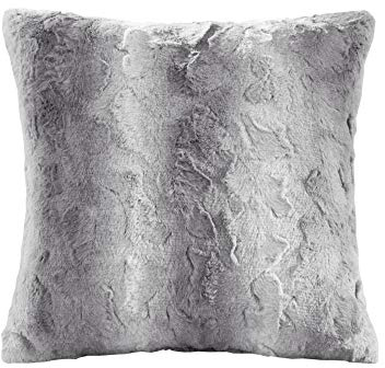Madison Park Zuri Faux Fur Ombre Stripe Ultra Soft Luxury Decorative Throw Pillows, For Couch Bed With Insert, 20 x 20, Grey