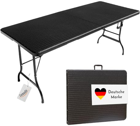 Beach & Pool LEMODO Klapptisch in Rattan-Optik, Gartentisch klappbar 180 x 75 cm, Buffettisch bis 150 kg belastbar, Stabiler Partytisch, zusammengeklappt als Koffertisch leicht zu transportieren