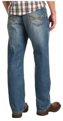 Stetson Men's 1520 Standard Straight Leg Fit Jean,Light Stone Wash with X Back Pocket Embroidery, 36x38