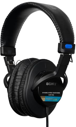 Sony MDR-7506 Studio-Monitor-Kopfhörer, geschlossen, kabelgebunden, 10 Hz-20 kHz, 63 Ohm, leichtes, faltbares Design (227 g), ideal für Studioaufnahmen und -abmischungen, inkl. Tasche, schwarz
