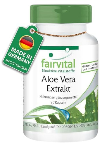 Fairvital | Aloe Vera - MASSA per 3 mesi - VEGAN - 90 capsule - 200: 1 Aloe Vera Barbadensis Miller concentrarsi