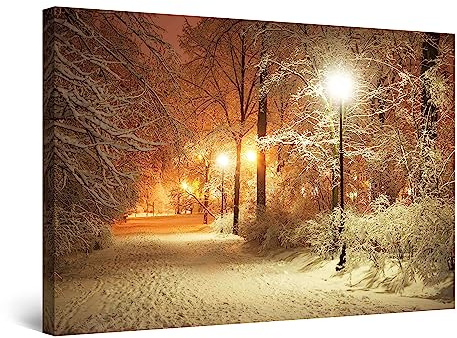 Startonight Bilder Winter Park, Leinwandbilder Moderne Kunst, Landschaft Wanddeko Kunstdrucke, Wandbilder XXL Wohnzimmer Groß Wand Bild 80 x 120 cm, Tag Nacht Effekt, Elegante Geschenkidee Deko