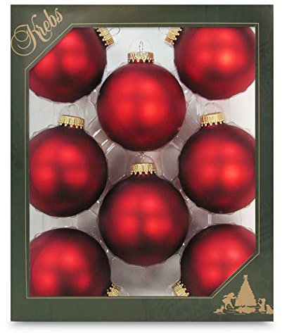 Krebs Glas Lauscha - Weihnachtsdekoration/Christbaumschmuck aus Glas - Unifarbende Kugeln - Menge: 8 Stück - Farbe: Satin-Rot - Größe: ca. 7 cm