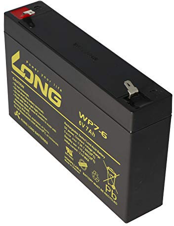 Long okluge WP7-6 Batteria al Piombo 6 V 7Ah, Faston 4,8 mm