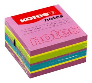 Kores - Haftnotizen Würfel Frühling, farbiger selbstklebender Notizblock, 75 x 75 mm, Packung mit 1 Würfel mit 450 Blatt in 4 verschiedenen Farben, Mittel