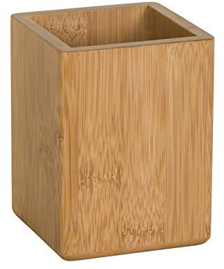 OSCO Bambu fyrkantig pennburk | Pennhållare i trä | snyggt skrivbord | kontorsarrangör | sminkförvaring | kosmetikdisplay | H 10 x B 7 x D 7,7 cm |