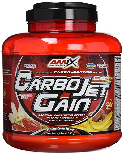AMIX - Proteína en Polvo Carbojet Gain - Suplemento con Hidratos de Carbono de Alta Calidad -Proteína para Ganar Masa Muscular - Ideal para Atletas de Élite - Sabor Plátano - 2,25 KG