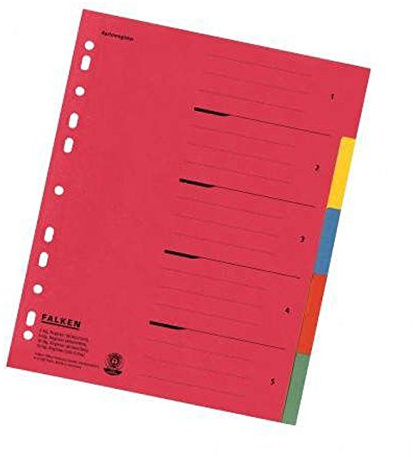 Falken Karton-Register für DIN A4 24 x 29,7 cm volle Höhe mit Organisationsdruck (5-teilig)
