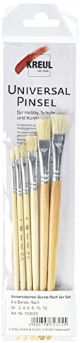 KREUL 723025 - Set di setole universali, 6 pennelli piatti nelle misure 2, 4, 6, 8, 10 e 12, per arte, hobby e scuola