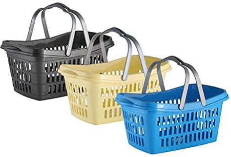 axentia Wäschekorb mit Henkel - Wäschesammler eckig - Wäschewanne Kunststoff - Wäschekiste stapelbar & stabil - Wäschetragekorb Plastik, 35 l in Blau, Braun & Grün