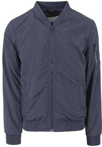 URBAN CLASSICS Herr lätt bomberjacka, casual flygjacka med anpassad midja och manschetter, långärmad jacka med fickor och dragkedja, Marinblått Xsp, XL