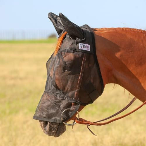 Cashel Quiet Ride Horse Fly Mask with Long Nose and Ears, Black, Draft