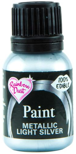 RAINBOW DUST Pearl Food Colouring, Edible Paint in Pearlescent Colours, Ready to Use, Easy to Apply, Create Cakes & Cupcakes with an Indulgent Shimmer - Light Silver 25ml